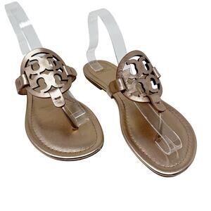 TORY BURCH Rose Gold Metallic Miller Patent Leather Sandals Flats Slides US 8.5